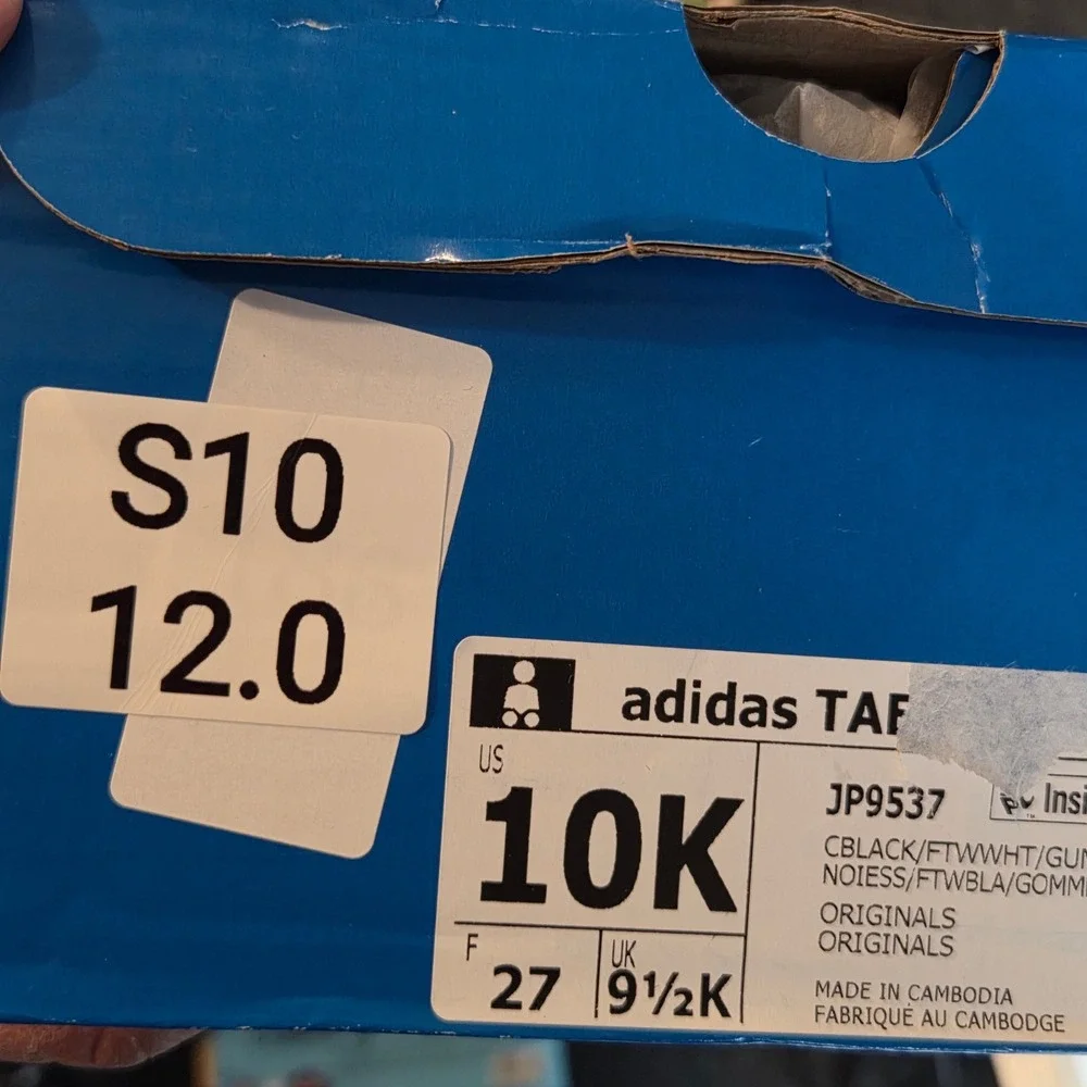 Adidas Taekwondo LA Kids Size 10K‎ Black White Leather Sneakers Gum Sole JP9537